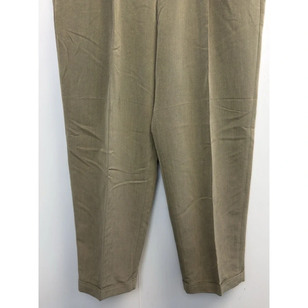 Claiborne Pleated Pants Mens‎ 36X30 Taupe Herringbone Slacks Trousers Cuffed